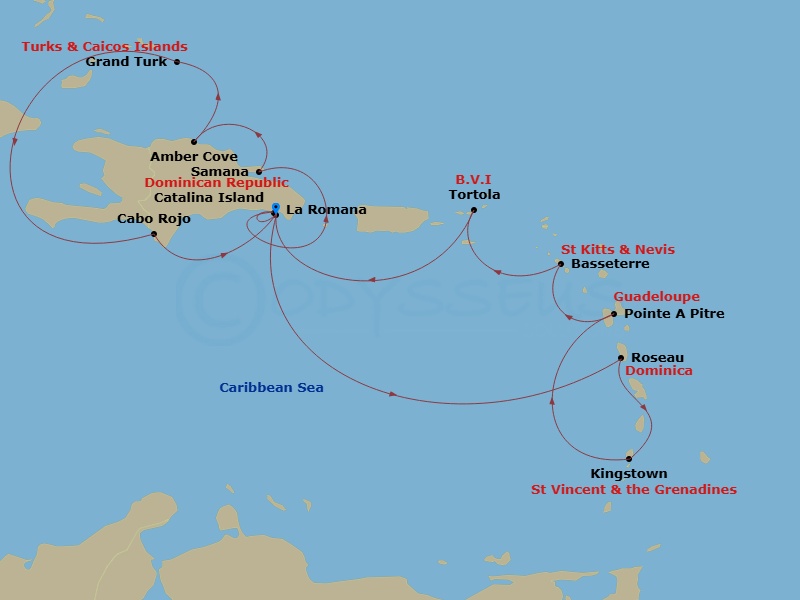 Costa Pacifica - 14 Night - Western Caribbean from Casa De Campo / La Romana - Costa Pacifica - Starting in Casa De Campo / La Romana, Catalina Island, Samana (Do), Amber Cove.. itinerary map