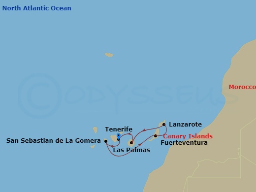 Costa Fortuna - 5 Night - Western Mediterranean from S. Cruz De Tenerife - Costa Fortuna - Starting in Santa Cruz de Tenerife, San Sebastian de la Gomera, Fuerteventura, Arre.. itinerary map