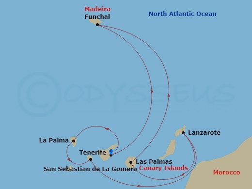 Costa Fortuna - 7 Night - Western Mediterranean from S. Cruz De Tenerife - Costa Fortuna - Starting in Santa Cruz de Tenerife, Santa Cruz de La Palma, San Sebastian de la Gom.. itinerary map