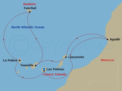 Costa Fortuna - 7 Night - Western Mediterranean from Las Palmas - Costa Fortuna - Starting in Las Palmas, Santa Cruz de La Palma, Funchal, Santa Cruz de Tenerife, Arrecife (L.. itinerary map