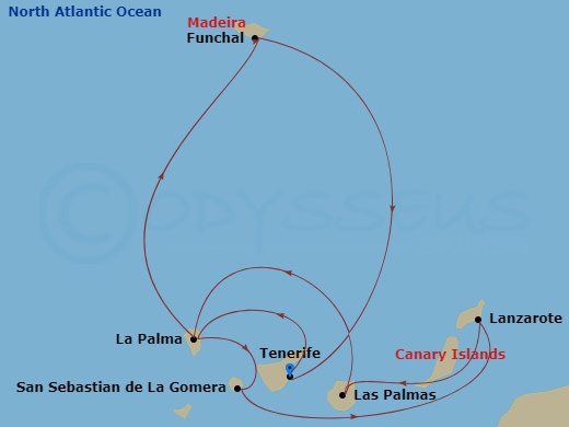 Costa Fortuna - 7 Night - Western Mediterranean from S. Cruz De Tenerife - Costa Fortuna - Starting in Santa Cruz de Tenerife, Santa Cruz de La Palma, San Sebastian de la Gom.. itinerary map