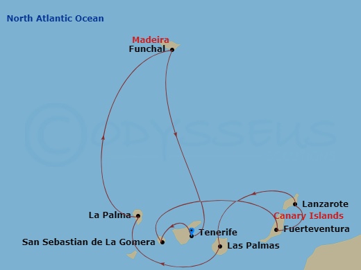 Costa Fortuna - 7 Night - Western Mediterranean from S. Cruz De Tenerife - Costa Fortuna - Starting in Santa Cruz de Tenerife, San Sebastian de la Gomera, Fuerteventura, Arre.. itinerary map