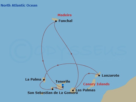 Costa Fortuna - 7 Night - Western Mediterranean from S. Cruz De Tenerife - Costa Fortuna - Starting in Santa Cruz de Tenerife, San Sebastian de la Gomera, Santa Cruz de La Pa.. itinerary map