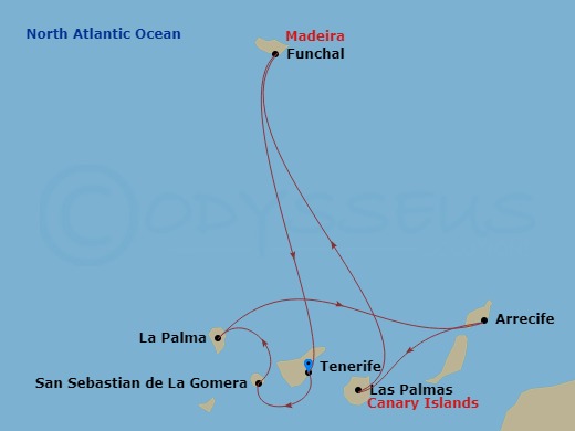 Costa Fortuna - 7 Night - Western Mediterranean from S. Cruz De Tenerife - Costa Fortuna - Starting in Santa Cruz de Tenerife, San Sebastian de la Gomera, Santa Cruz de La Pa.. itinerary map