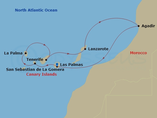 Costa Fortuna - 7 Night - Western Mediterranean from Las Palmas - Costa Fortuna - Starting in Las Palmas, San Sebastian de la Gomera, Santa Cruz de La Palma, Santa Cruz de Te.. itinerary map