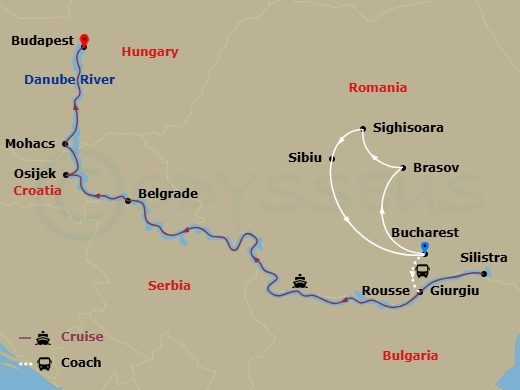 Scenic Jasper - 12 Night - Eastern Europe & Balkans Unveiled with Transylvania - Scenic Jasper - Starting in Bucharest, Bucharest / Sibiu, Sibiu / Sighisoara / Brasov, Brasov.. itinerary map