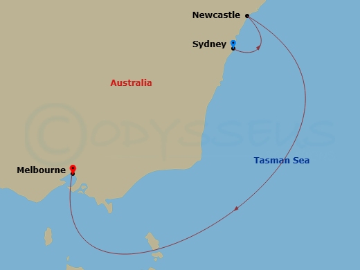 Grand Princess - 4 Night - Hunter Coast Seacation - Grand Princess - Starting in Sydney AU, Newcastle AU, Melbourne, Australia itinerary map