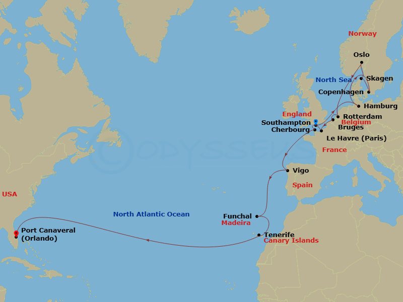 Sky Princess - 27 Night - Northern Europe & Canary Islands Grand Adventure - Sky Princess - Starting in Southampton (for London), England, Hamburg, Germany (for Berlin), Cop.. itinerary map