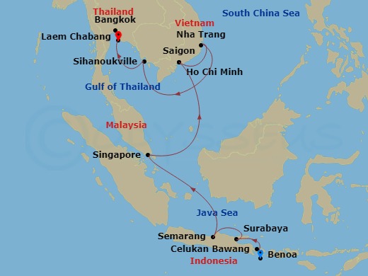 Seven Seas Navigator - 14 Night - Sands of Southeast Asia - Seven Seas Navigator - Starting in Bali (Benoa), Celukan Bawang (Bali), Surabaya, Semarang (Java), Cruising the Java Sea,.. itinerary map