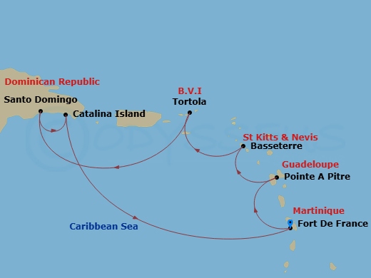 Costa Fascinosa - 7 Night - Western Caribbean from Fort De France - Costa Fascinosa - Starting in Fort-de-France, Pointe-a-Pitre, Basseterre, Tortola (Road Harbour), Santo Domi.. itinerary map