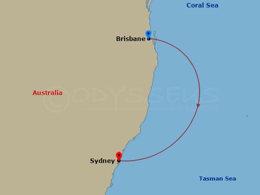 Grand Princess - 3 Night - Australia Seacation - Grand Princess - Starting in Brisbane, Australia, Sydney AU itinerary map