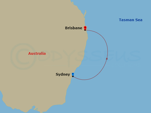 Grand Princess - 3 Night - Australia Seacation - Grand Princess - Starting in Sydney AU, Brisbane, Australia itinerary map