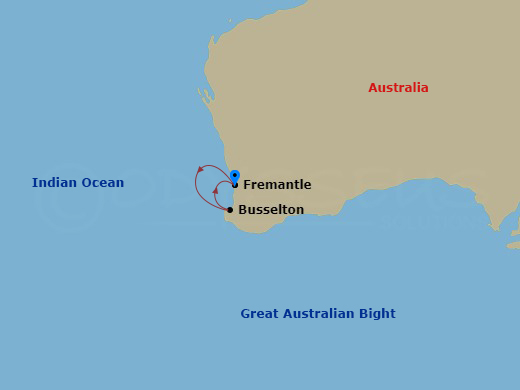 4 Night - Western Australia Seacation - Sapphire Princess - Starting in Perth (Fremantle), Australia, Margaret River (Busselton), Australia, Perth (Fremantle), Australia itinerary map