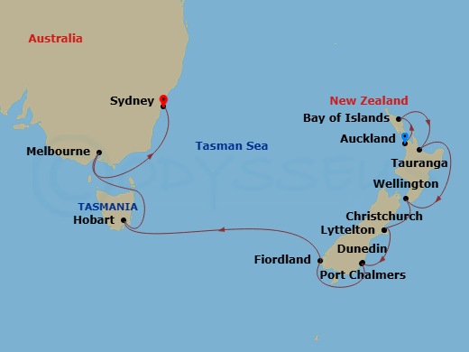 Sapphire Princess - 14 Night - Australia & New Zealand - Sapphire Princess - Starting in Auckland, New Zealand, Bay of Islands, New Zealand, Tauranga, New Zealand, Wellington, Ne.. itinerary map