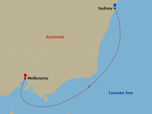 Grand Princess - 2 Night - Australia Seacation - Grand Princess - Starting in Sydney AU, Melbourne, Australia itinerary map