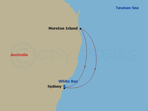 Carnival Adventure - 4 Night - Moreton Island - Carnival Adventure - Starting in Sydney AU (White Bay), Australia, Moreton Island, Australia, Sydney AU (White Bay), Australia itinerary map