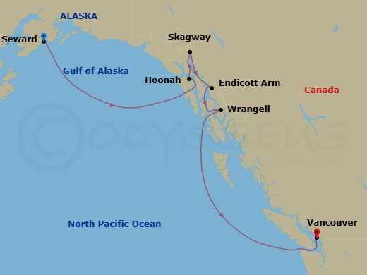 7 Night - A Journey Through Ice-Carved Treasures & Cultural Discoveries - EXPLORA III - Starting in Seward, Hoonah, Skagway, Sailing the Tracy Arm Fjord, Endicott Arm (Dawes Glacier), Wrangell, Vancouver itinerary map