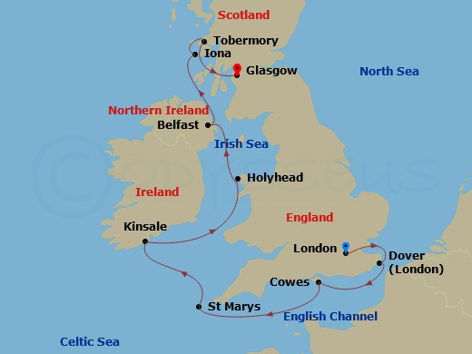 Le Bellot - 8 Night - Celtic Voyage : the Hebrides and the Irish Sea - with Smithsonian Journeys - Le Bellot - Starting in London, Dover, Cowes, Isles of Scilly, Kinsale,.. itinerary map