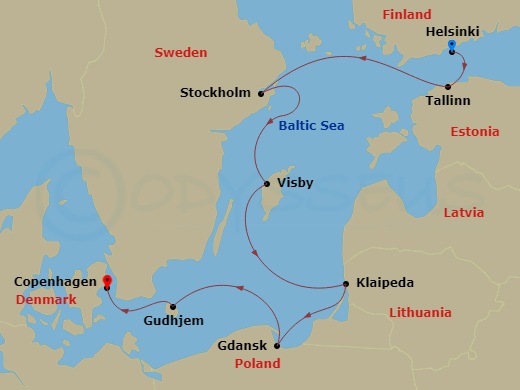 Le Champlain - 7 Night - Cruising the Historic Cities of the Baltic Sea - with Smithsonian Journeys - Le Champlain - Starting in Helsinki, Tallinn, Stockholm, Visby, Gotland.. itinerary map