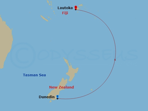 Le Soleal - 7 Night - Ocean Voyage : Dunedin - Lautoka - Le Soleal - Starting in Dunedin, Lautoka, Viti Levu Island itinerary map