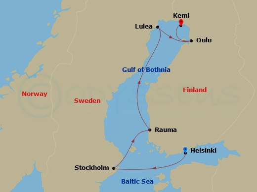 Le Commandant Charcot - 8 Night - The Gulf of Bothnia, at the Gateway to the Arctic - Le Commandant Charcot - Starting in Helsinki, Stockholm, Rauma, Lulea, Oulu, Kemi itinerary map