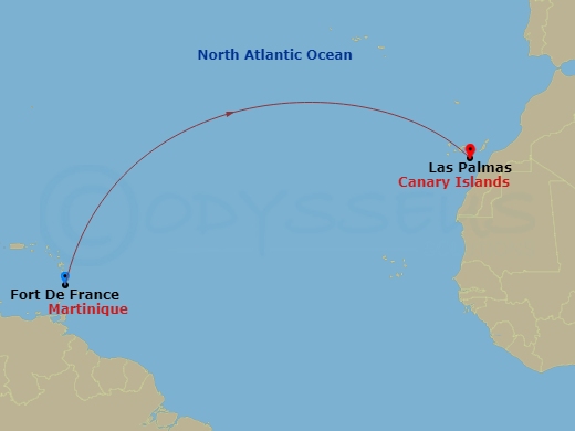 Le Champlain - 10 Night - Ocean Voyage : Fort De France - Las Palmas - Le Champlain - Starting in Fort-de-France, Las Palmas de Gran Canaria, Canary Islands itinerary map