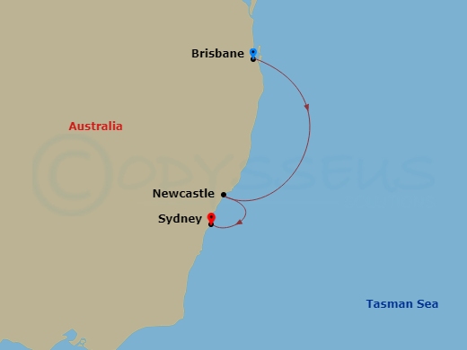 Crown Princess - 3 Night - Australia Seacation - Crown Princess - Starting in Brisbane, Australia, Newcastle AU, Sydney AU itinerary map