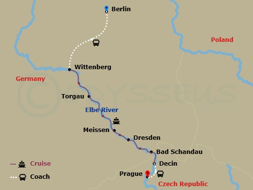 Viking Beyla Cruise Tours - 9 Night - Elegant Elbe - Viking Beyla Cruise Tours - Starting in Berlin, Wittenberg, Torgau, Meissen, Dresden, Scenic Sailing : Saxon, Switzerland, Scenic Sai.. itinerary map