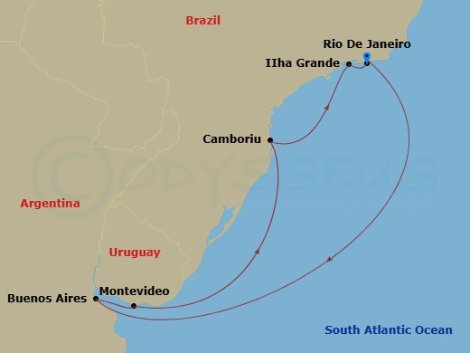 Costa Favolosa - 8 Night - South America Roundtrip from Rio De Janeiro - Costa Favolosa - Starting in Rio de Janeiro, Brazil, Buenos Aires, Argentina, Montevideo, Uruguay, Cam.. itinerary map