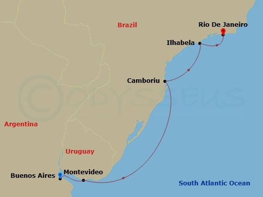 Costa Favolosa - 5 Night - South America from Buenos Aires - Costa Favolosa - Starting in Buenos Aires, Montevideo, Camboriu, Brazil, Ilhabela, Rio De Janeiro itinerary map