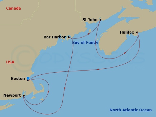 NCL Norwegian Breakaway - 7 Night - Canada & New England - Boston - NCL Norwegian Breakaway - Starting in Boston, Ma, Newport, Ri, Bar Harbor, Me, Saint John NB (Bay of Fundy), Halifax.. itinerary map