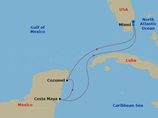 RCL Freedom of the Seas - 5 Night - Western Caribbean Getaway - RCL Freedom of the Seas - Starting in Miami, Florida, Puerto Costa Maya, Mexico, Cozumel, Mexico, Miami, Florida itinerary map