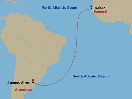 12 Night - Wellness Voyage : Africa to South America - Scenic Ikon - Starting in Dakar, Senegal, Buenos Aires, Argentina itinerary map