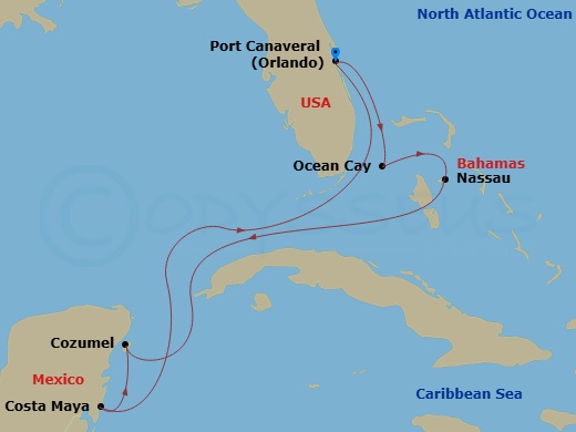 MSC World Atlantic - 7 Night - Caribbean Roundtrip from Orlando (Port Canaveral) - MSC World Atlantic - Starting in Port Canaveral (Orlando), Florida, Ocean Cay Msc Marine Reserve.. itinerary map