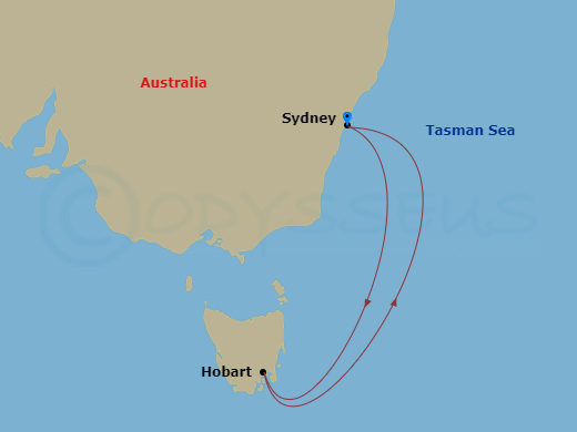 4 Night - Tasmania Cruise - Celebrity Solstice - Starting in Sydney AU, Hobart, Tasmania, Sydney AU itinerary map