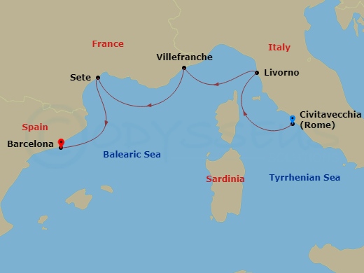 Viking Star - 7 Night - Iconic Western Mediterranean - Viking Star - Starting in Rome (Civitavecchia), Florence / Pisa (Livorno), Villefranche-Sur-Mer, Sail the Mediterrane.. itinerary map