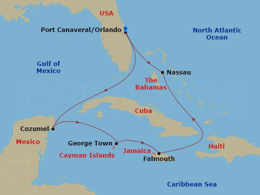 NCL Norwegian Aqua - 7 Night - Western Caribbean - Port Canaveral - NCL Norwegian Aqua - Starting in Orlando Beaches / Port Canaveral, Fl, Cozumel, Mexico, George Town, Cayman Isl.. itinerary map
