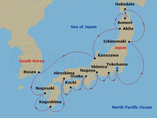 NCL Norwegian Jade Cruise Tours - 17 Night - Tokyo Pre Cruisetour - NCL Norwegian Jade Cruise Tours - Starting in At Hotel, Tokyo (Yokohama), Japan, Mount Fuji / Shimizu, Japan, Nagoya, Japan,.. itinerary map