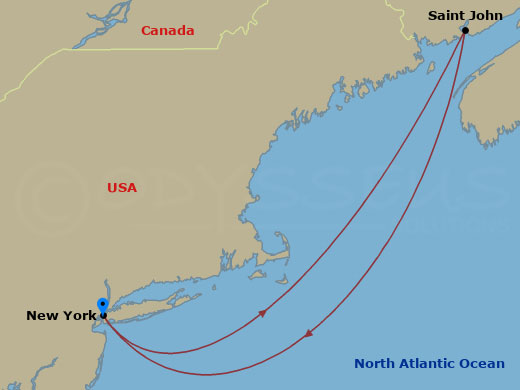 Carnival Firenze - 4 Night - Canada Cruise - Carnival Firenze - Starting in Manhattan, New York City, Saint John NB, Manhattan, New York City itinerary map