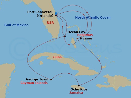 MSC Seashore - 10 Night - Caribbean and Antilles - MSC Seashore - Starting in Port Canaveral (Orlando), Nassau, Bahamas, Ocean Cay Msc Marine Reserve, Bahamas, Port Canavera.. itinerary map