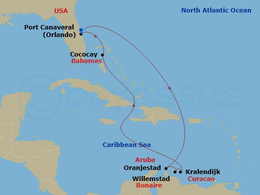 Explorer of the Seas - 9 Night - Southern Caribbean & Perfect Day - Explorer of the Seas - Starting in Orlando (Port Canaveral), Fl, Oranjestad, Aruba, Willemstad AN, Curacao, Krale.. itinerary map