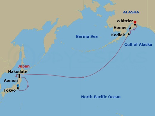 15 Night - Tokyo / Whittier - Luminara - Starting in Tokyo, Aomori, Hakodate, Kodiak, Homer, Whittier itinerary map