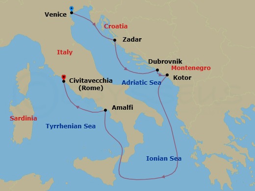 6 Night - Venice / Rome (Civitavecchia) - Ilma - Starting in Venice, Zadar, Dubrovnik, Croatia, Kotor, Amalfi, Rome (Civitavecchia) itinerary map