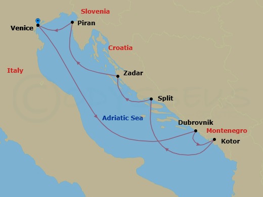 7 Night - Venice / Venice - Ilma - Starting in Venice, Dubrovnik, Croatia, Kotor, Split, Zadar, Piran, Venice itinerary map