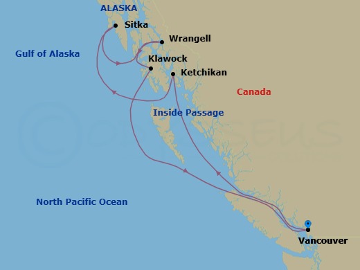 7 Night - Vancouver / Vancouver - Luminara - Starting in Vancouver, Ketchikan, Sitka, Wrangell, Klawock, Vancouver itinerary map