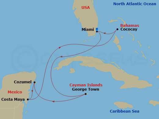 Celebrity Beyond - 7 Night - Grand Cayman & Mexico Cruise - Celebrity Beyond - Starting in Miami, Florida, George Town, Grand Cayman, Cozumel, Mexico, Puerto Costa Maya, Mexico,.. itinerary map