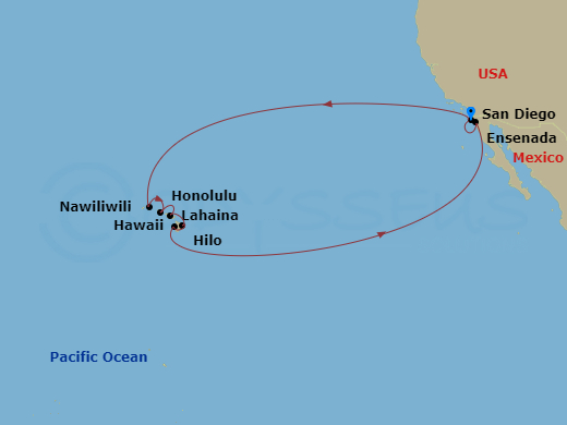 Koningsdam - 18 Night - Circle Hawaii - Koningsdam - Starting in San Diego, California, Nawiliwili, Kauai, Hawaii, Honolulu, Hawaii, Kahului, Maui, Hilo, Hawaii, Kona, Haw.. itinerary map