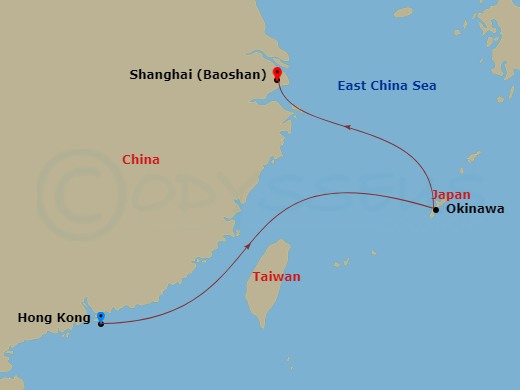 Spectrum of the Seas - 5 Night - Okinawa Overnight Cruise - Spectrum of the Seas - Starting in Hong Kong, China, Okinawa, Japan, Shanghai (Baoshan), China itinerary map