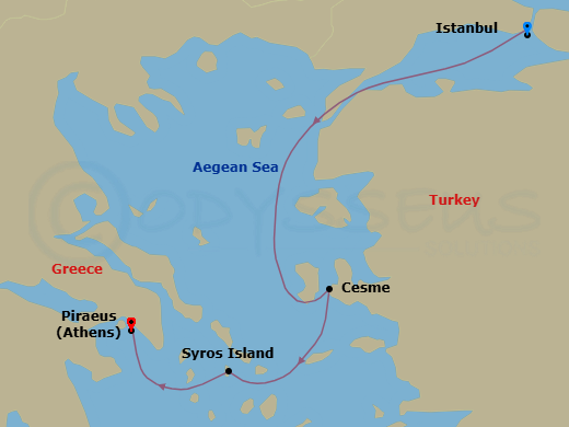 4 Night - A Journey Through Enduring Culture & Island Grace - EXPLORA I - Starting in Istanbul, Cesme, Syros (Syra), Piraeus (Athens) itinerary map