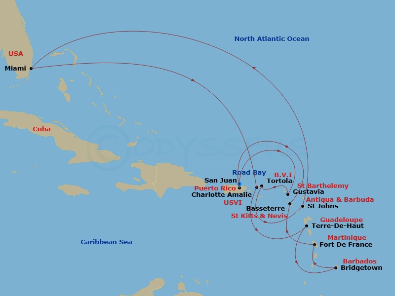 EXPLORA I - 15 Night - An Extended Journey of Caribbean Inspiration and Island Beauty - EXPLORA I - Starting in San Juan, Gustavia, Tortola / Road Town, St Johns AG, Anti.. itinerary map